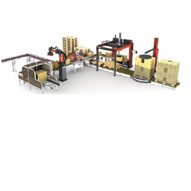 day chuyen dong goi, xep pallet va quan mang pallet tu dong hinh 1