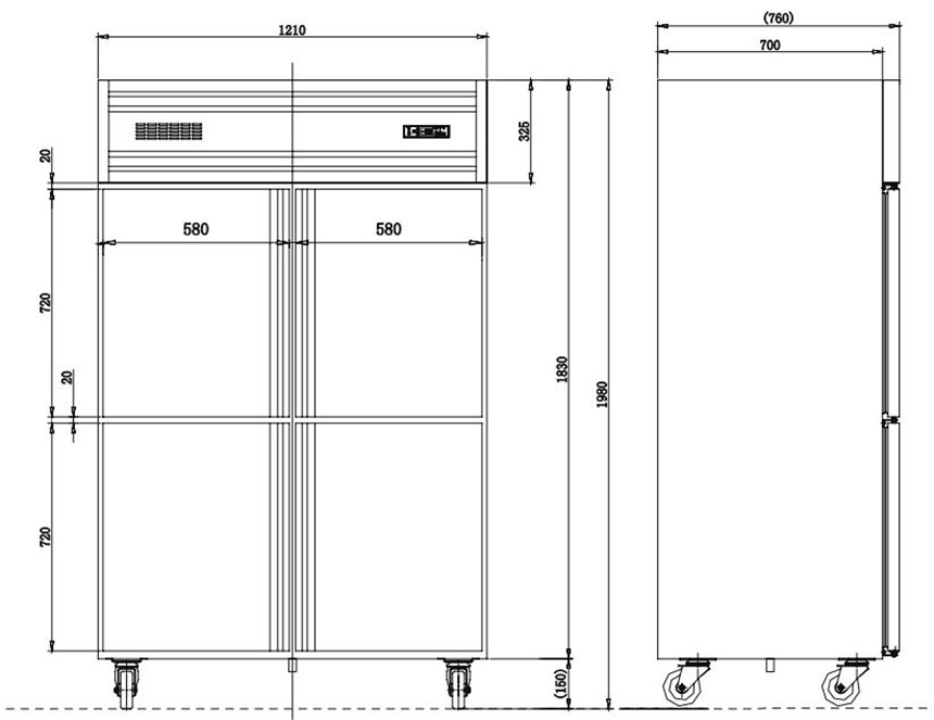 tu dong 4 canh inox kolner kd1.0l4w (lam lanh quat gio) hinh 0